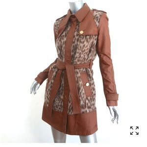 BCBGMAXAZRIA TRENCH COAT BLAKE LEOPARD FAUX FUR & LEATHER size medium
